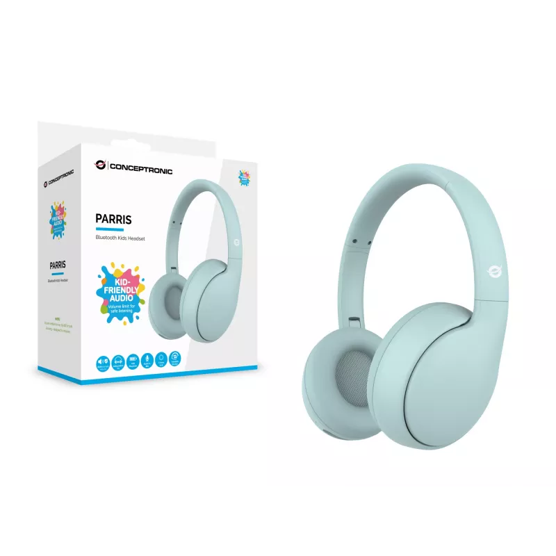 Headset CONCEPTRONIC PARRIS04B — Bluetooth & wired kids headphones, circumaural, 20–20,000 Hz, 170 g, light blue
