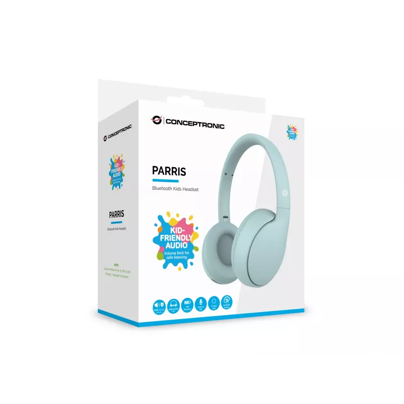 Headset CONCEPTRONIC PARRIS04B — Bluetooth & wired kids headphones, circumaural, 20–20,000 Hz, 170 g, light blue
