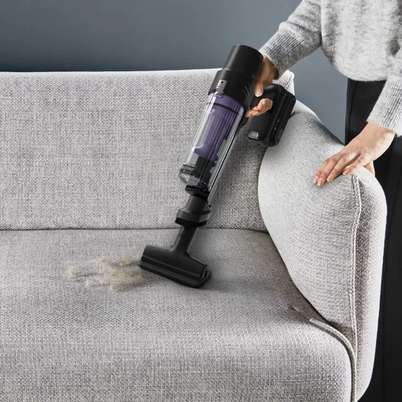 2-in-1 stick vacuum Rowenta RH6A35 — cordless lithium‑ion, 140 W, bagless cyclonic, purple/silver, LED brush