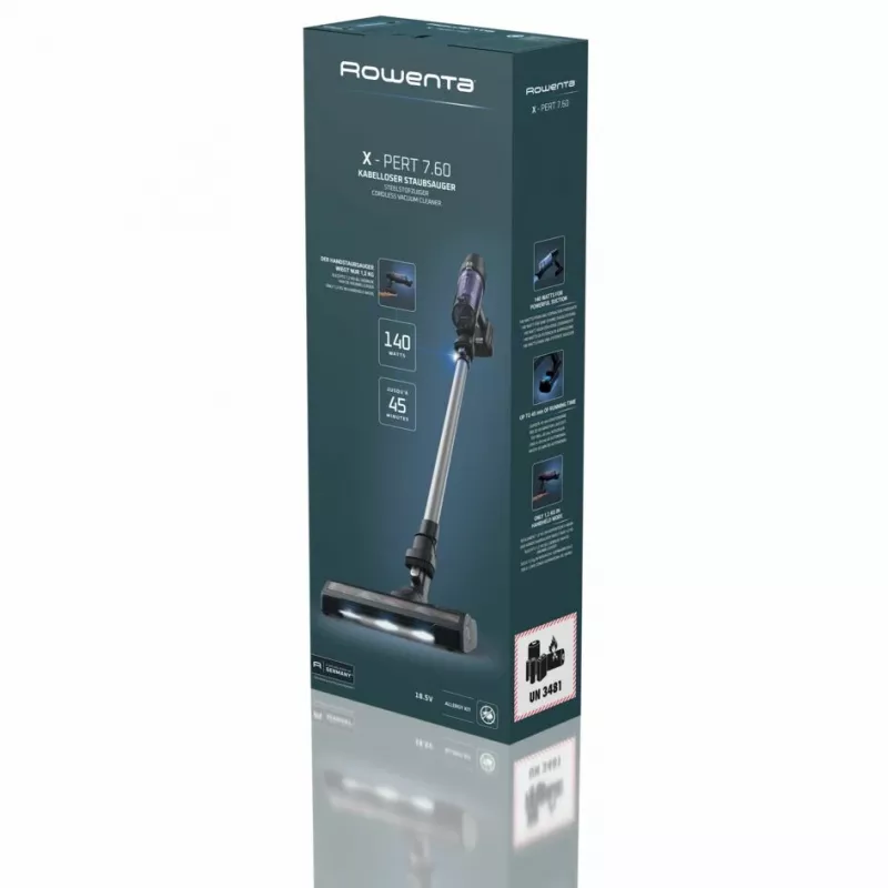2-in-1 stick vacuum Rowenta RH6A35 — cordless lithium‑ion, 140 W, bagless cyclonic, purple/silver, LED brush