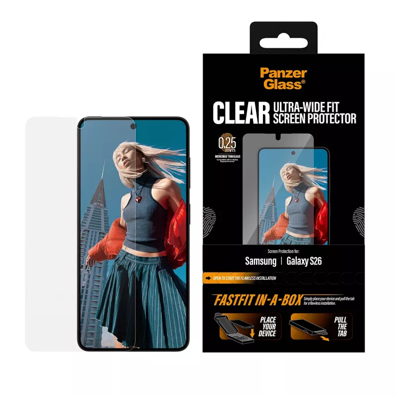Screen protector PanzerGlass for Samsung New Galaxy S 2026 — Ultra-Wide Fit, PET+silicone, FASTFIT