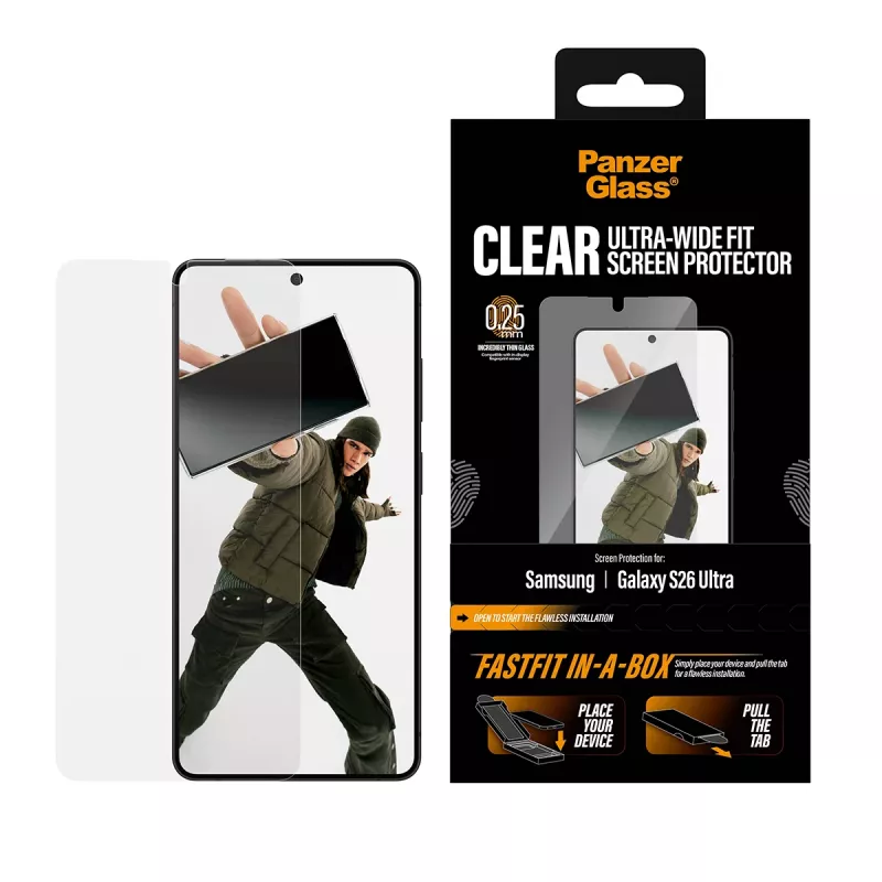 Screen protector PanzerGlass for Samsung New Galaxy S2026 Ultra — Ultra-wide PET film, FASTFIT, transparent