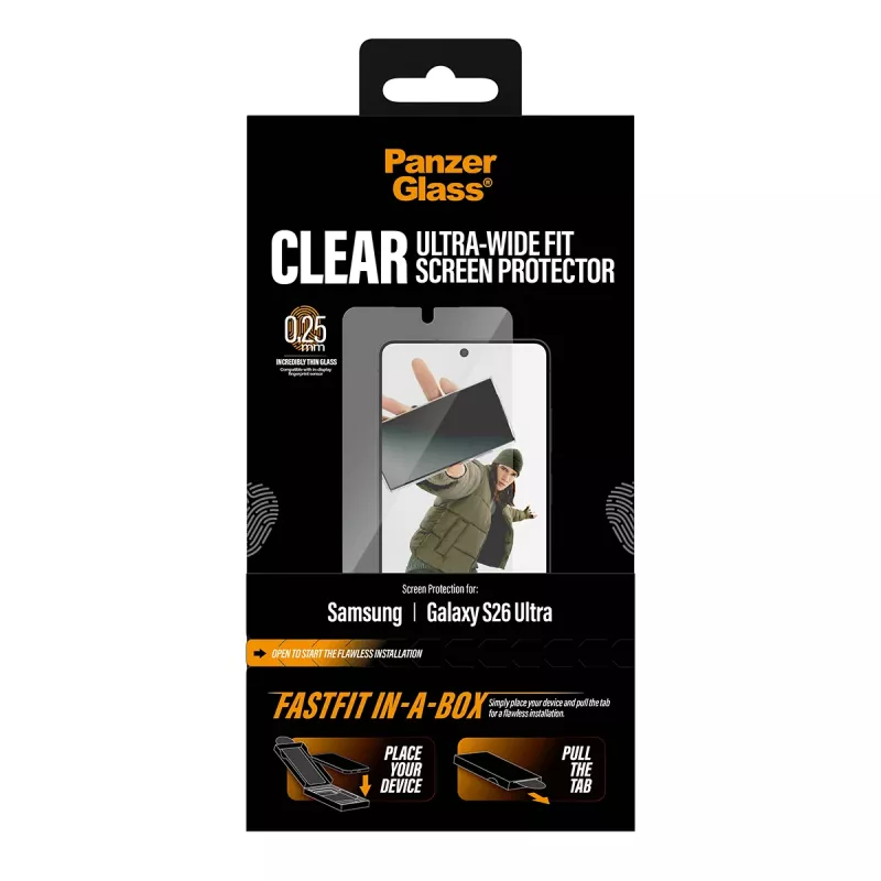 Screen protector PanzerGlass for Samsung New Galaxy S2026 Ultra — Ultra-wide PET film, FASTFIT, transparent