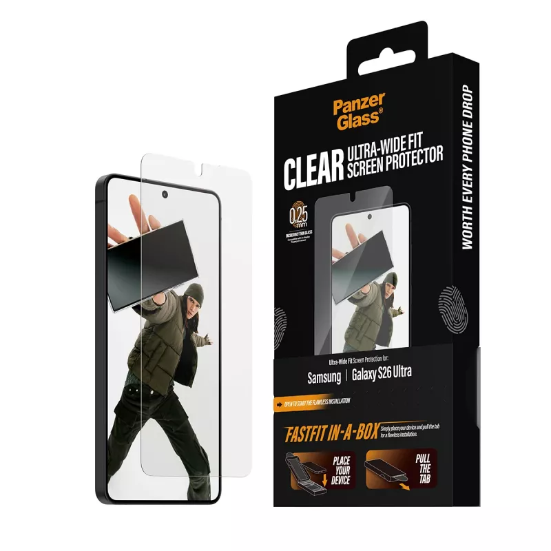 Screen protector PanzerGlass for Samsung New Galaxy S2026 Ultra — Ultra-wide PET film, FASTFIT, transparent
