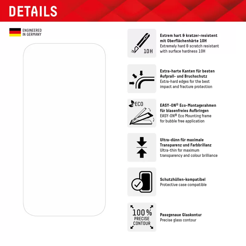 Displex Screen Protector + Case for Apple iPhone 15 Pro Max, Eco Mounting Frame, scratch resistant