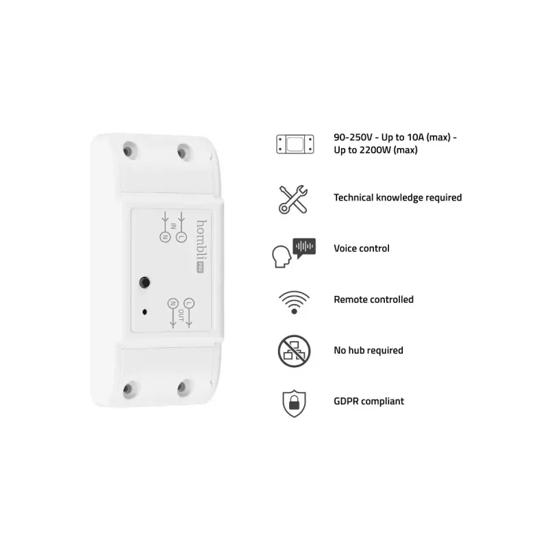 Smart switch Avanca International BV Hombli Smart Switch 2P wireless 230V (90–250V, 50–60Hz), 39×88×24 mm