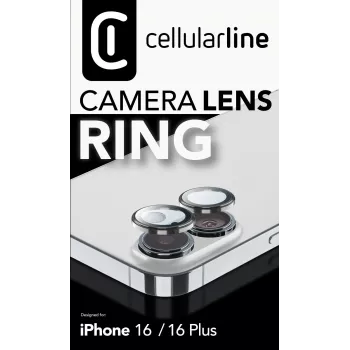 Cellularline Camera Lens Ring - iPhone 16/16 Plus Tempered glass for camera protection