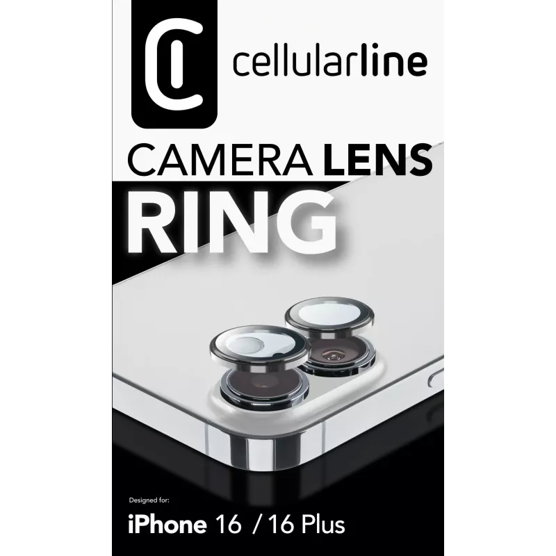 Cellularline Camera Lens Ring - iPhone 16/16 Plus Tempered glass for camera protection