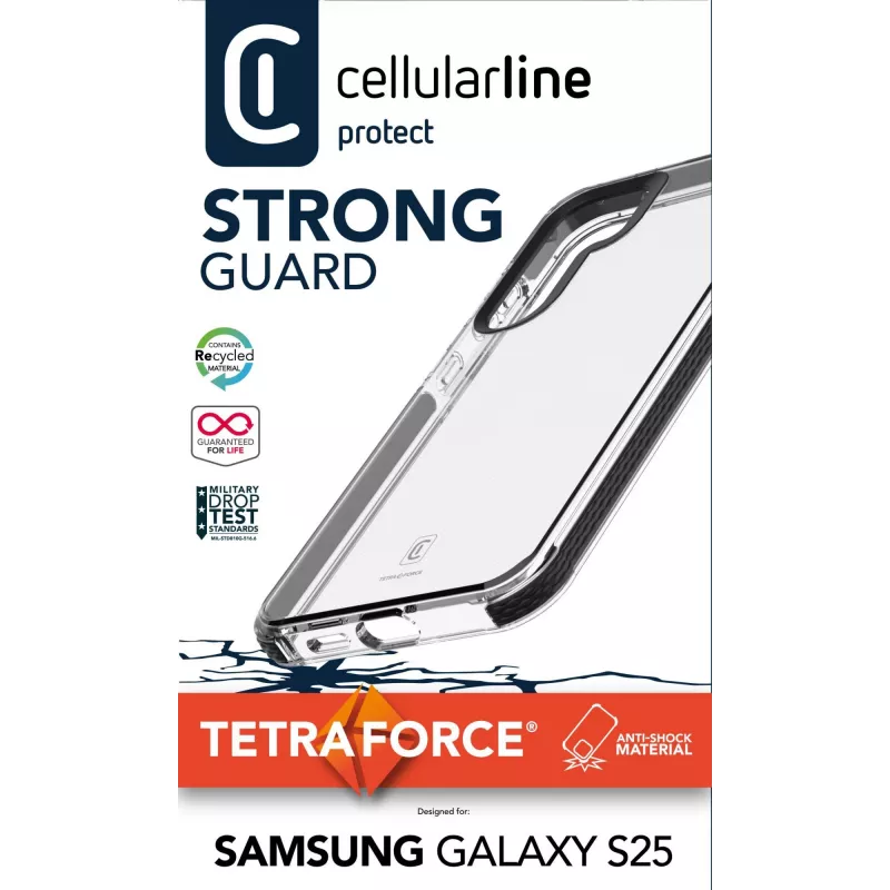 Cellularline Tetra Force Strong Guard - Galaxy S25 Ultra-protective, anti-shock flexible case with integrated Microban® antibacterial technology