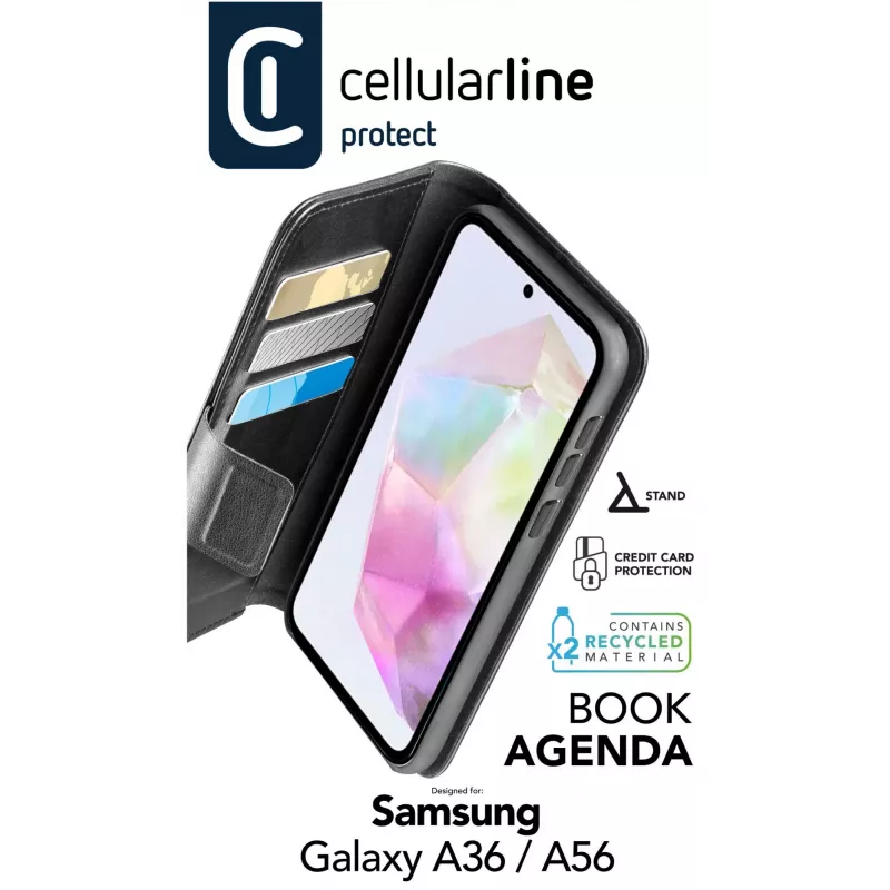 Cellularline Book Agenda - Galaxy A36/A56 Leather-effect book case with magnetic closure