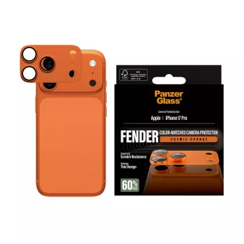 Camera protector PanzerGlass Fender for iPhone 17 Pro — silicone, Cosmic Orange, scratch- and shock-resistant