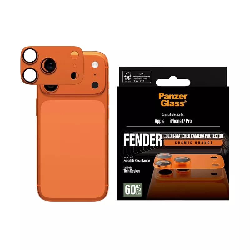 Camera protector PanzerGlass Fender for iPhone 17 Pro — silicone, Cosmic Orange, scratch- and shock-resistant