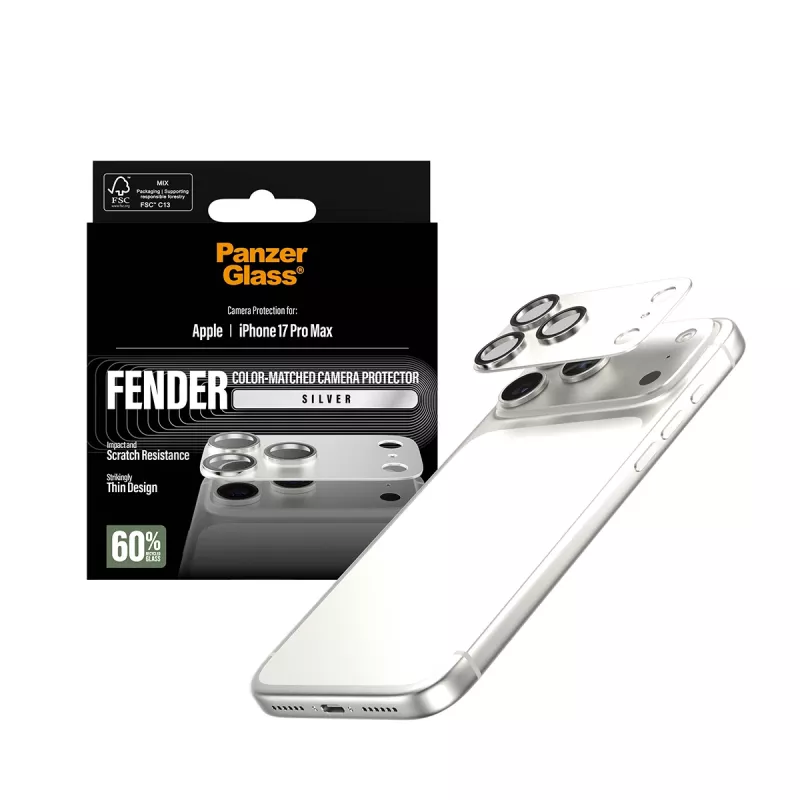 PanzerGlass Fender Camera Protector for iPhone 17 Pro Max — Silicone, Silver, Scratch & Shock Resistant