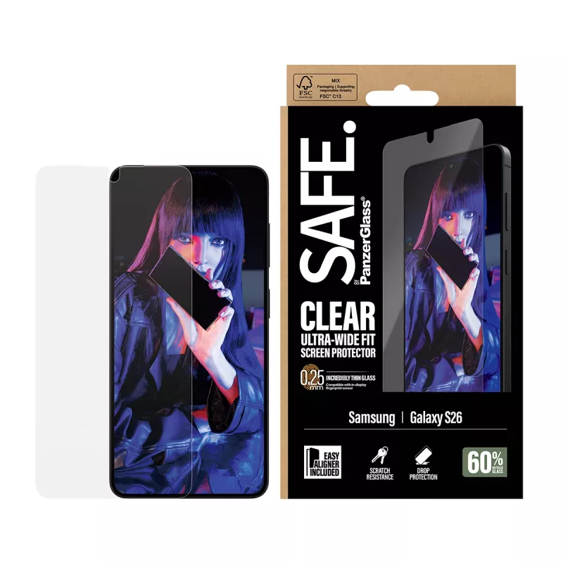 Screen Protector PanzerGlass SAFE by for Samsung New Galaxy S 2026 — Ultra-Wide Fit, PET+Silicone, Transparent