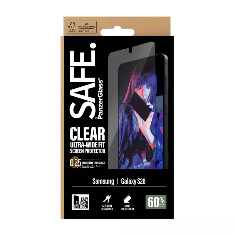 Screen Protector PanzerGlass SAFE by for Samsung New Galaxy S 2026 — Ultra-Wide Fit, PET+Silicone, Transparent