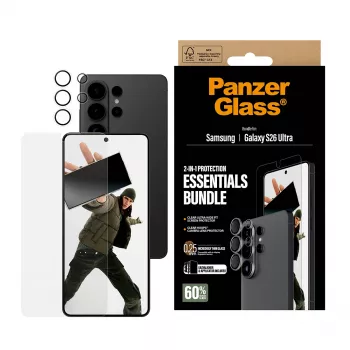 Screen protector bundle PanzerGlass Hoops 2-in-1 for Samsung Galaxy S26 Ultra — tempered glass + PET, transparent, ultra-wide fit