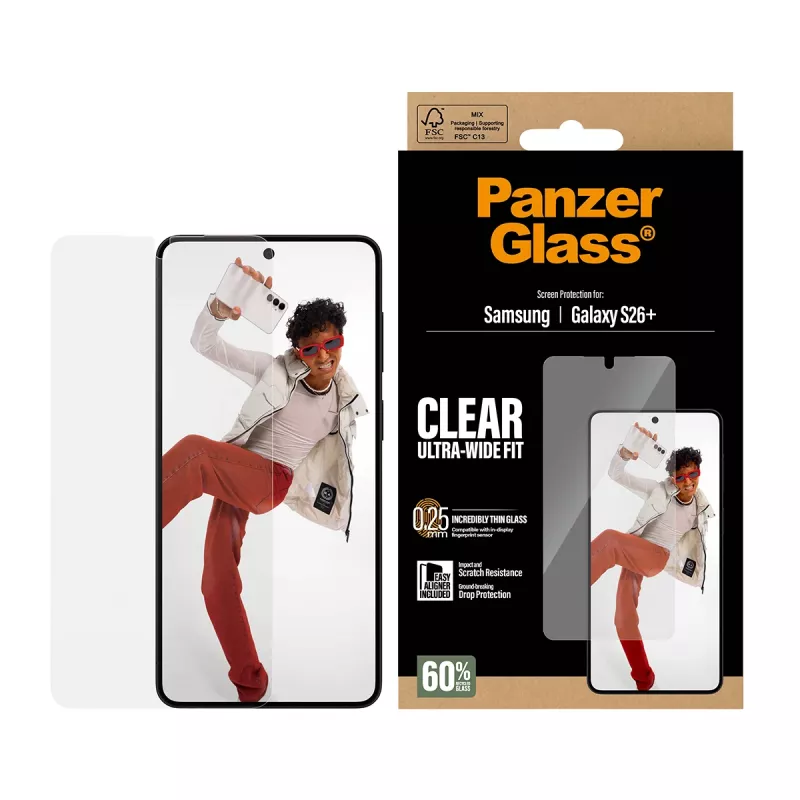 Tempered Screen Protector PanzerGlass for Samsung Galaxy S26+ — U-Wide Fit with EasyAligner