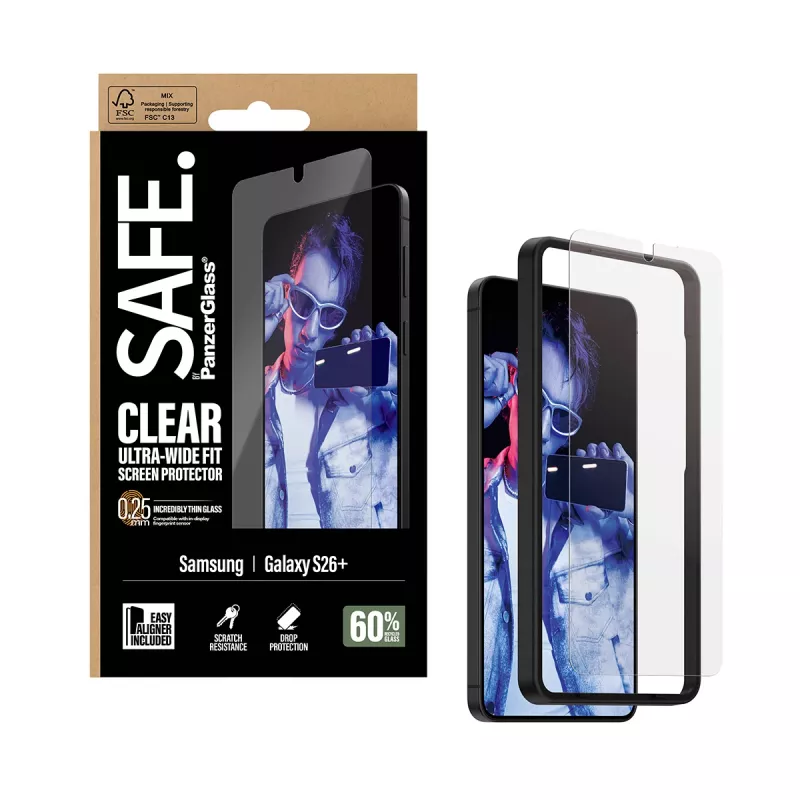 PanzerGlass SAFE. by ® Screen Protector Samsung New Galaxy S 2026 Plus | Ultra-Wide Fit w. EasyAligner