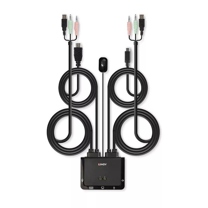 Lindy 2 Port HDMI 18G, USB Type C, USB 2.0 and Audio Cable KVM Switch