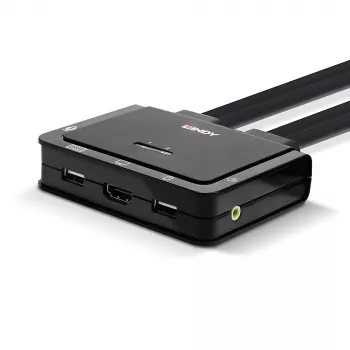 Lindy 2 Port HDMI 4K60, USB 2.0 and Audio Cable KVM Switch, 4096 x 2160 pixels, 4K Ultra HD, Rack mounting, Black