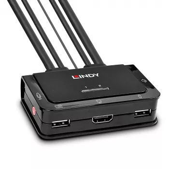 Lindy 2 Port HDMI 4K60, USB 2.0 and Audio Cable KVM Switch, 4096 x 2160 pixels, 4K Ultra HD, Rack mounting, Black