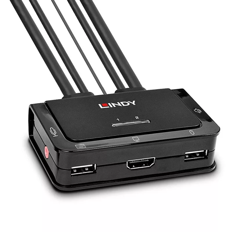 Lindy 2 Port HDMI 4K60, USB 2.0 and Audio Cable KVM Switch, 4096 x 2160 pixels, 4K Ultra HD, Rack mounting, Black