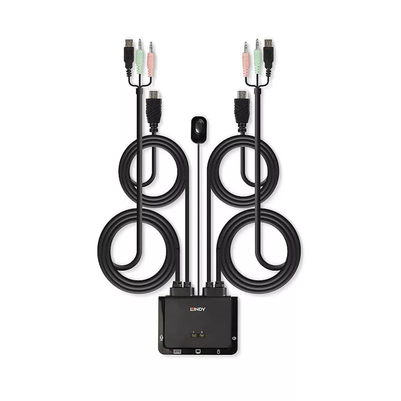 Lindy 2 Port HDMI 4K60, USB 2.0 and Audio Cable KVM Switch, 4096 x 2160 pixels, 4K Ultra HD, Rack mounting, Black