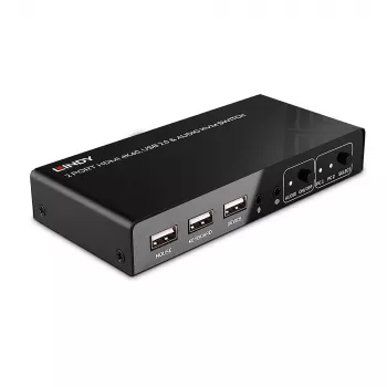 Lindy 2 Port HDMI 4K60, USB 2.0 and Audio KVM Switch, 4096 x 2160 pixels, 4K Ultra HD, Black
