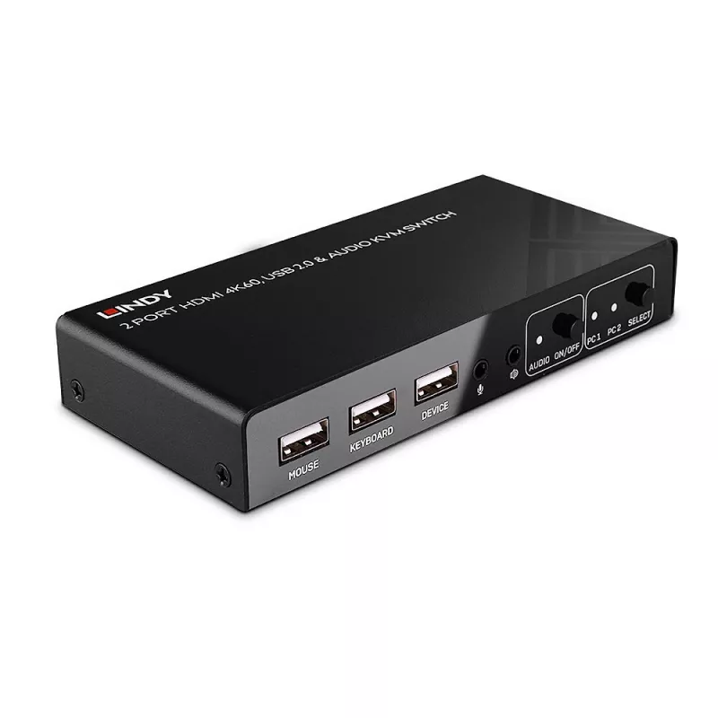 Lindy 2 Port HDMI 4K60, USB 2.0 and Audio KVM Switch, 4096 x 2160 pixels, 4K Ultra HD, Black