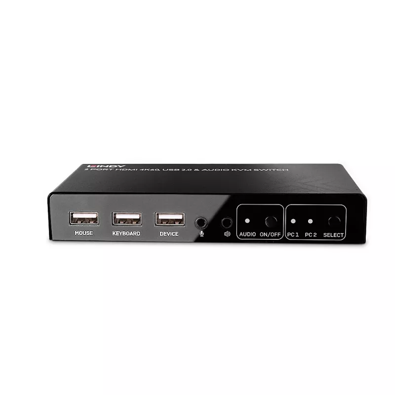 Lindy 2 Port HDMI 4K60, USB 2.0 and Audio KVM Switch, 4096 x 2160 pixels, 4K Ultra HD, Black