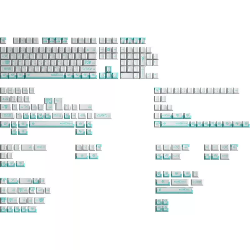 Keycap set HYTE Firefly — white/turquoise colorway for mechanical keyboards