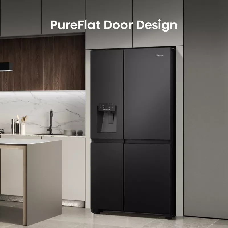 Hisense Side by Side Fridge RS818N4TFE, Freestanding, American Door, Black, Touch, LED, On-Door Display