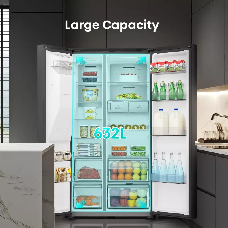 Hisense Side by Side Fridge RS818N4TFE, Freestanding, American Door, Black, Touch, LED, On-Door Display
