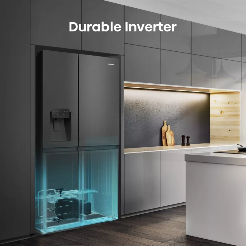 Hisense Side by Side Fridge RS818N4TFE, Freestanding, American Door, Black, Touch, LED, On-Door Display