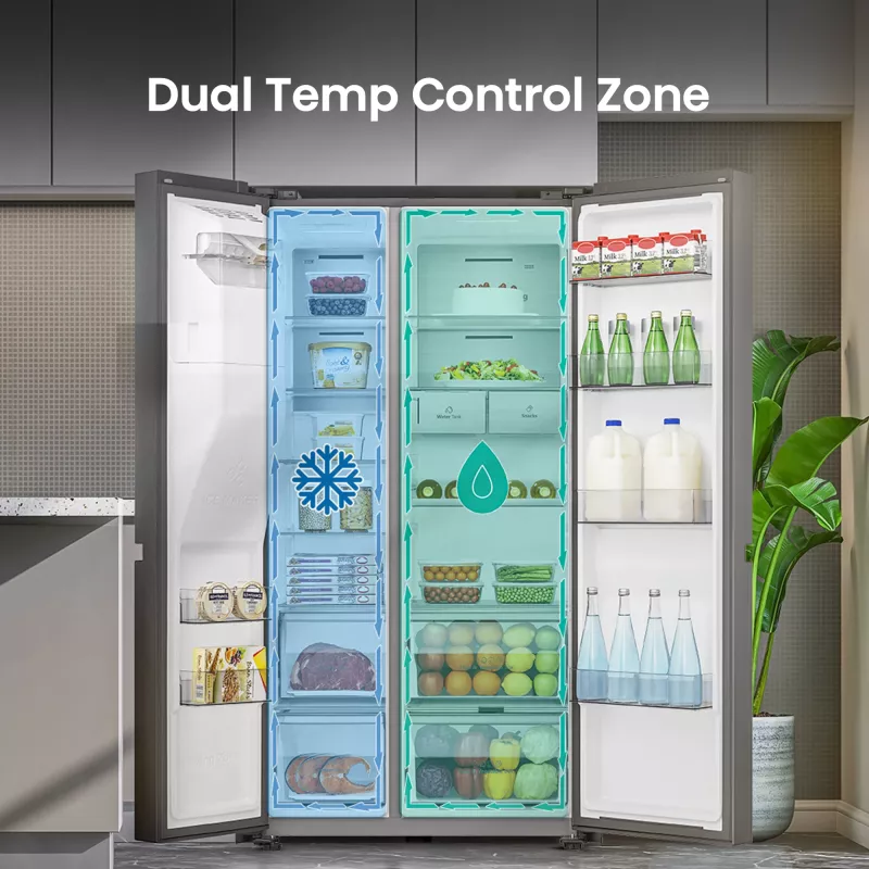 Hisense Side by Side Fridge RS818N4TFE, Freestanding, American Door, Black, Touch, LED, On-Door Display