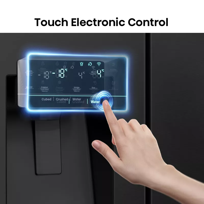 Hisense Side by Side Fridge RS818N4TFE, Freestanding, American Door, Black, Touch, LED, On-Door Display