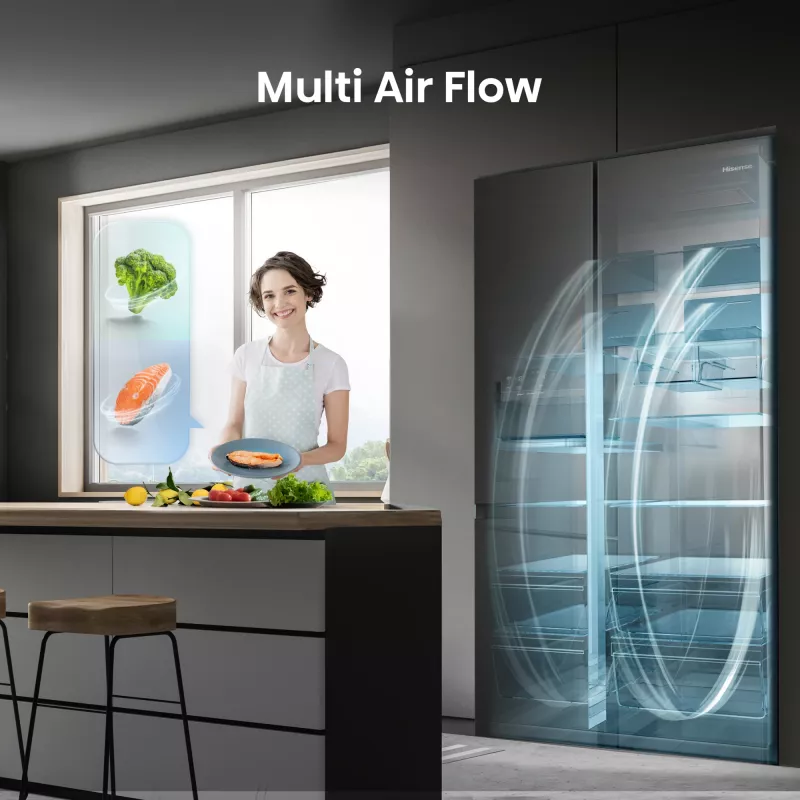 Hisense Side by Side Fridge RS818N4TFE, Freestanding, American Door, Black, Touch, LED, On-Door Display