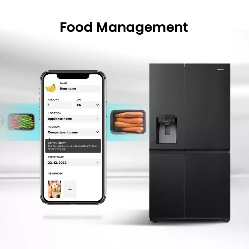 Hisense Side by Side Fridge RS818N4TFE, Freestanding, American Door, Black, Touch, LED, On-Door Display