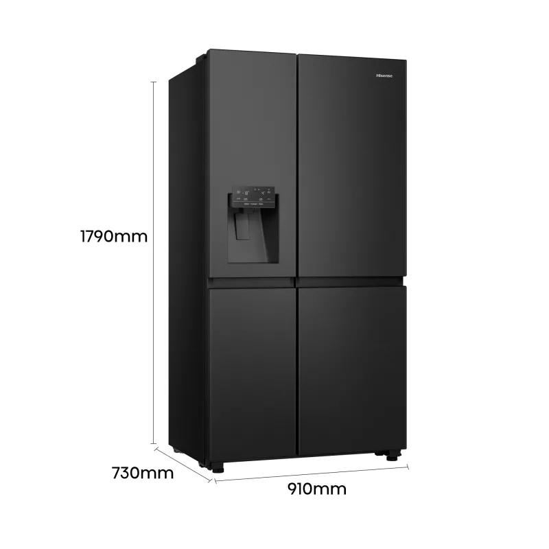 Hisense Side by Side Fridge RS818N4TFE, Freestanding, American Door, Black, Touch, LED, On-Door Display