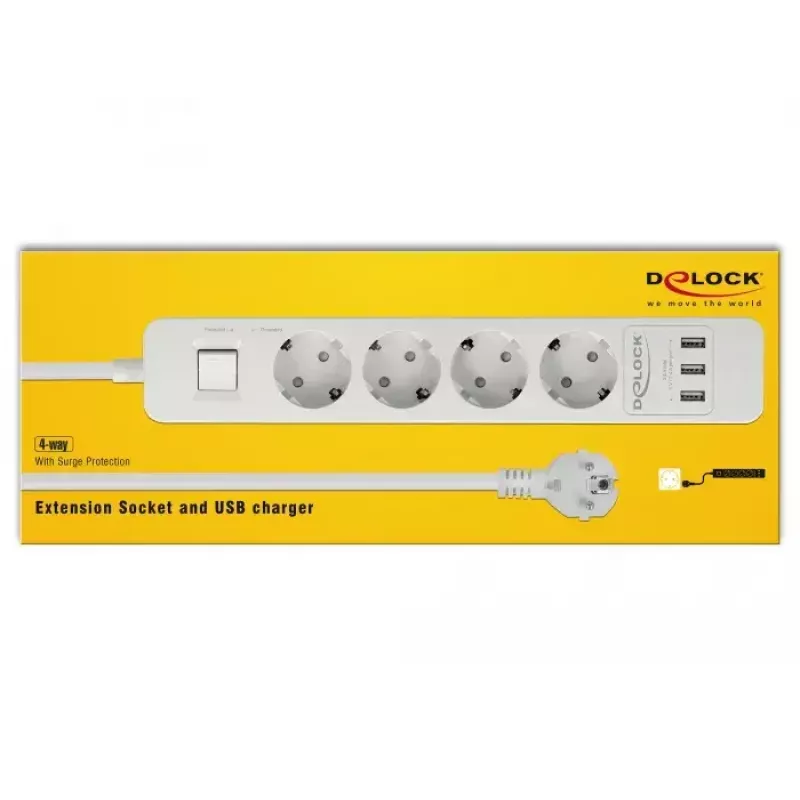 Power Extension DeLOCK 11206 1.5m 4 AC Outlets Indoor White