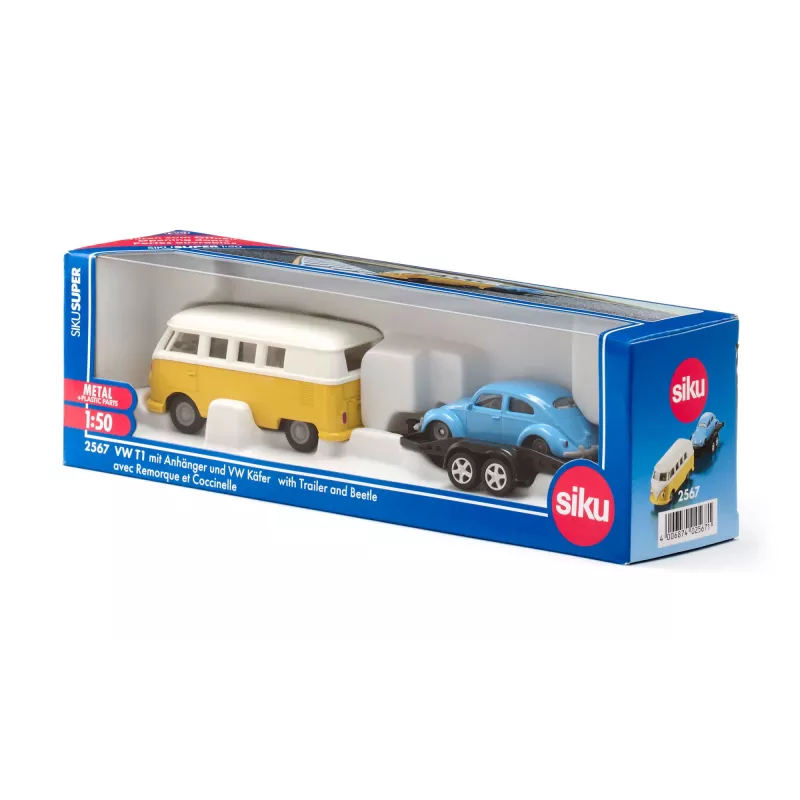 Car model set Siku VW T1 with trailer and VW Beetle, preassembled 1:50, size 42×200×51 mm