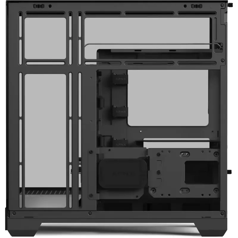 Tower case APNX V2-F-BK-v1 with three tempered glass panels, black