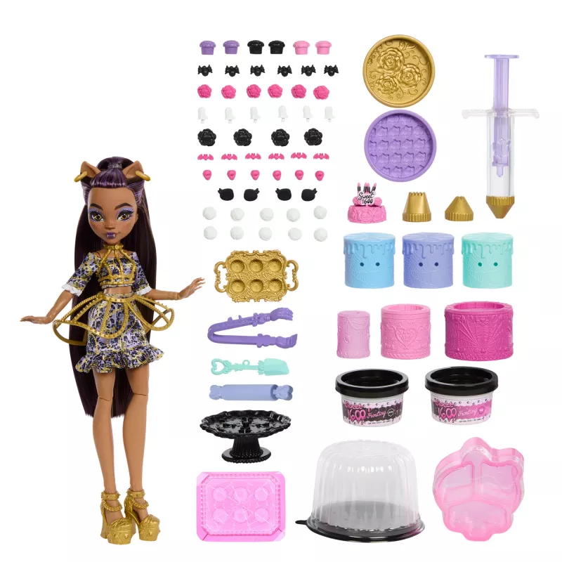 Monster High Scary Sweet Birthday Cake Kit with Clawdeen Wolf Doll and 20+ Decorating Accessories