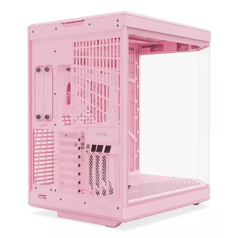 HYTE Y70 Milk Midi Tower PC Case, Pink — supports 120/140 mm fans, 2.5 inch & 3.5 inch drives, bottom PSU, 320×470×470 mm