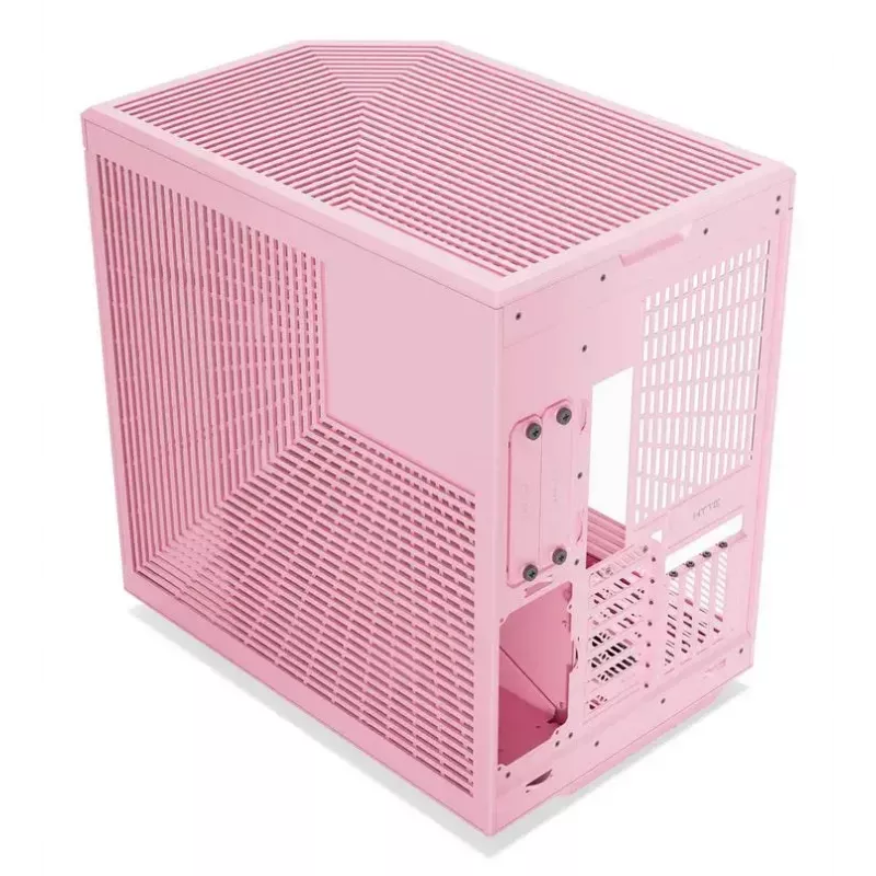 HYTE Y70 Milk Midi Tower PC Case, Pink — supports 120/140 mm fans, 2.5 inch & 3.5 inch drives, bottom PSU, 320×470×470 mm