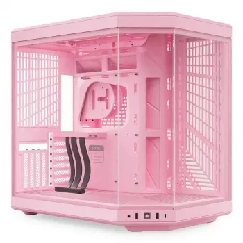 HYTE Y70 Milk Midi Tower PC Case, Pink — supports 120/140 mm fans, 2.5 inch & 3.5 inch drives, bottom PSU, 320×470×470 mm