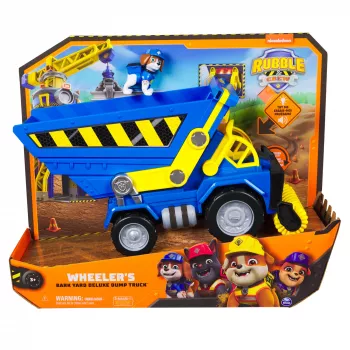 Rubble & Crew , Bark Yard Deluxe Dump Truck Construction Vehicle with Lights, Sounds & Wheeler Action Figure, Kids Toys for Boys & Girls Ages 3 and up