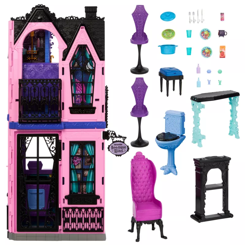 Monster High Boo-tique Hotel Doll House with Spooky Surprises in Every Room and 13+ Accessories