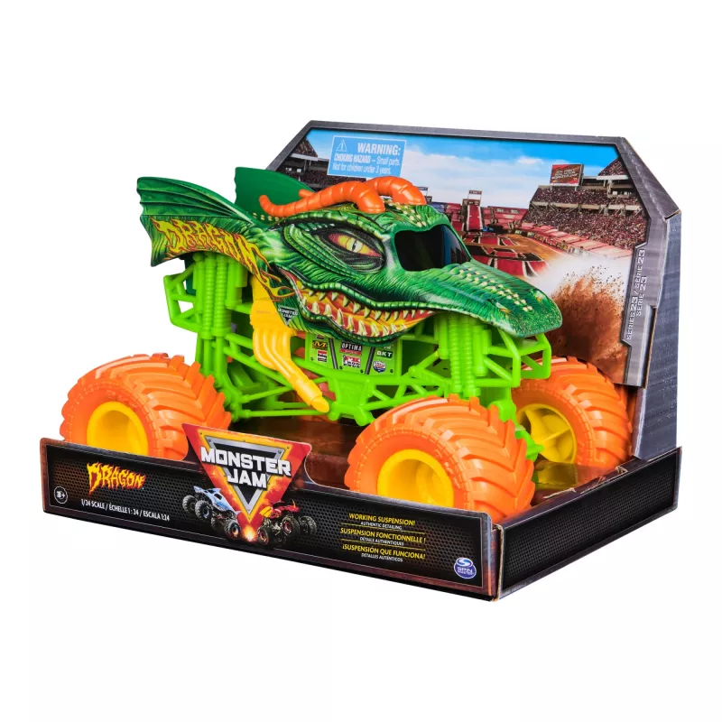 Monster Jam , Official Dragon Monster Truck, Collector Die-Cast Vehicle, 1:24 Scale, Kids Toys for Boys and Girls Ages 3 and up