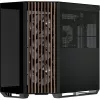 APNX Tower case V1-W-BK-v3 with two tempered glass panels and wood paneling, black